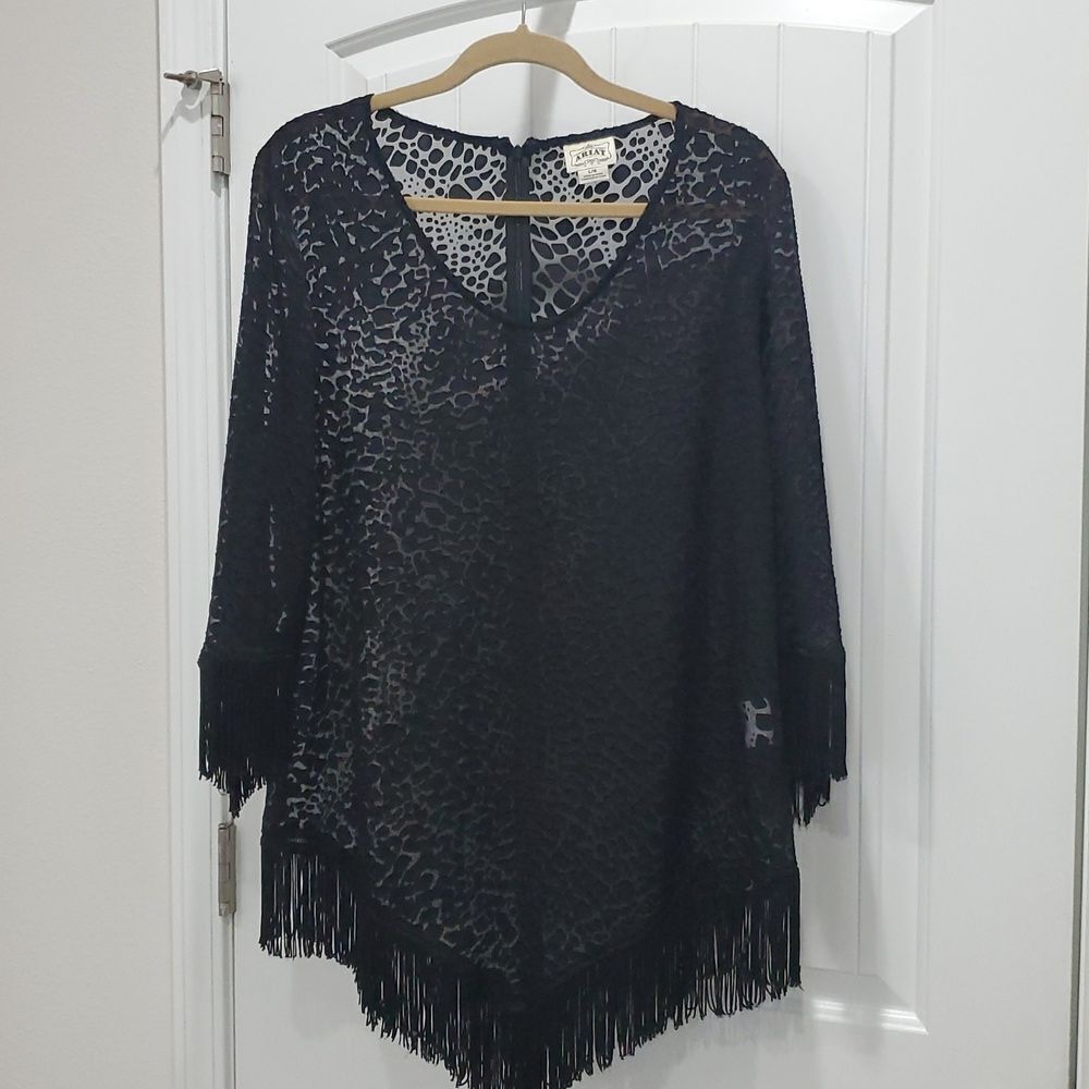 Ariat Fringe Tunic Top Womens Large Black Animal Print Boho Chic Festival